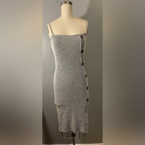 Black and white ribbed dress with button detailing